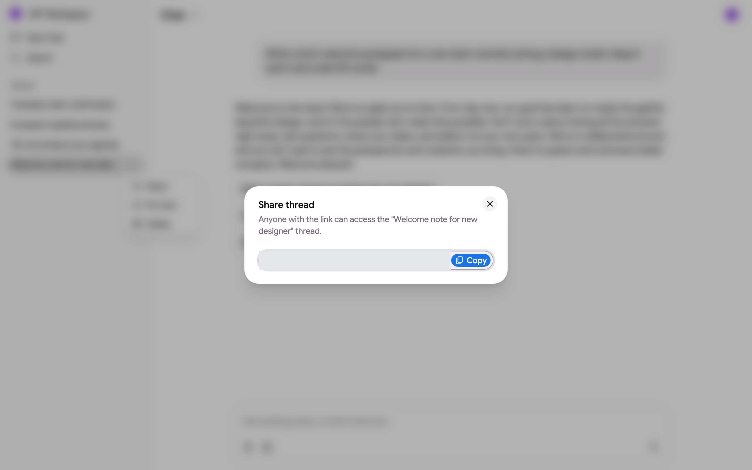 The Share thread dialog with the link