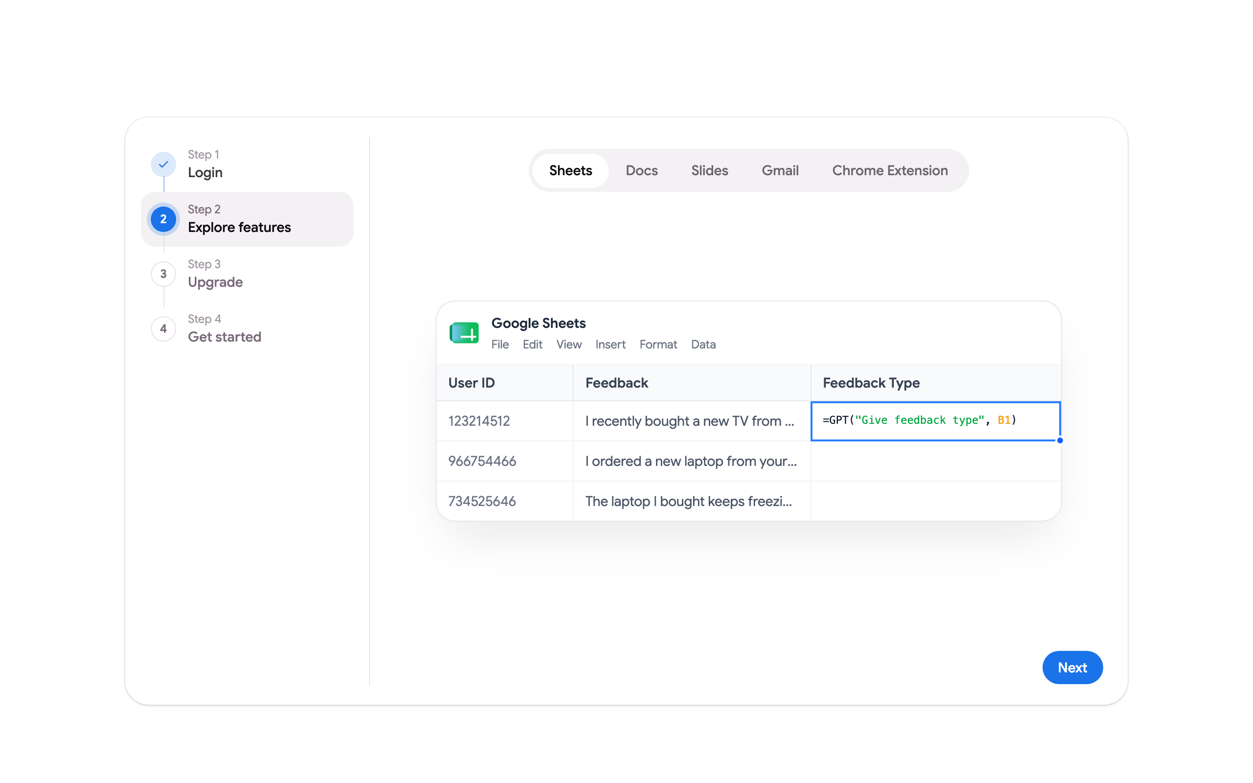 The first steps page shown after installing the extension