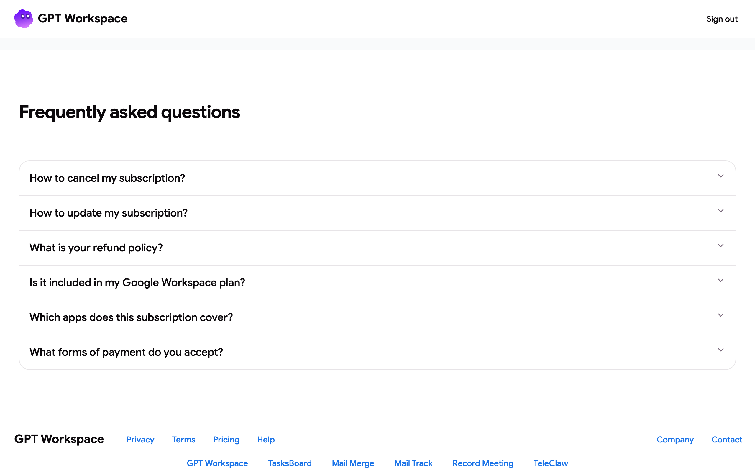 The FAQ at the bottom of the pricing page