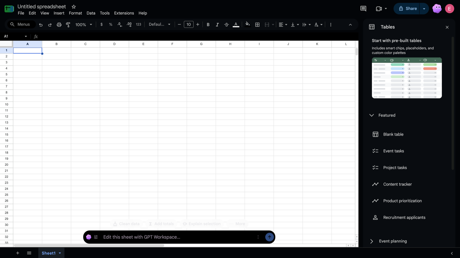 Google Sheets with dark toolbars and the grid left white