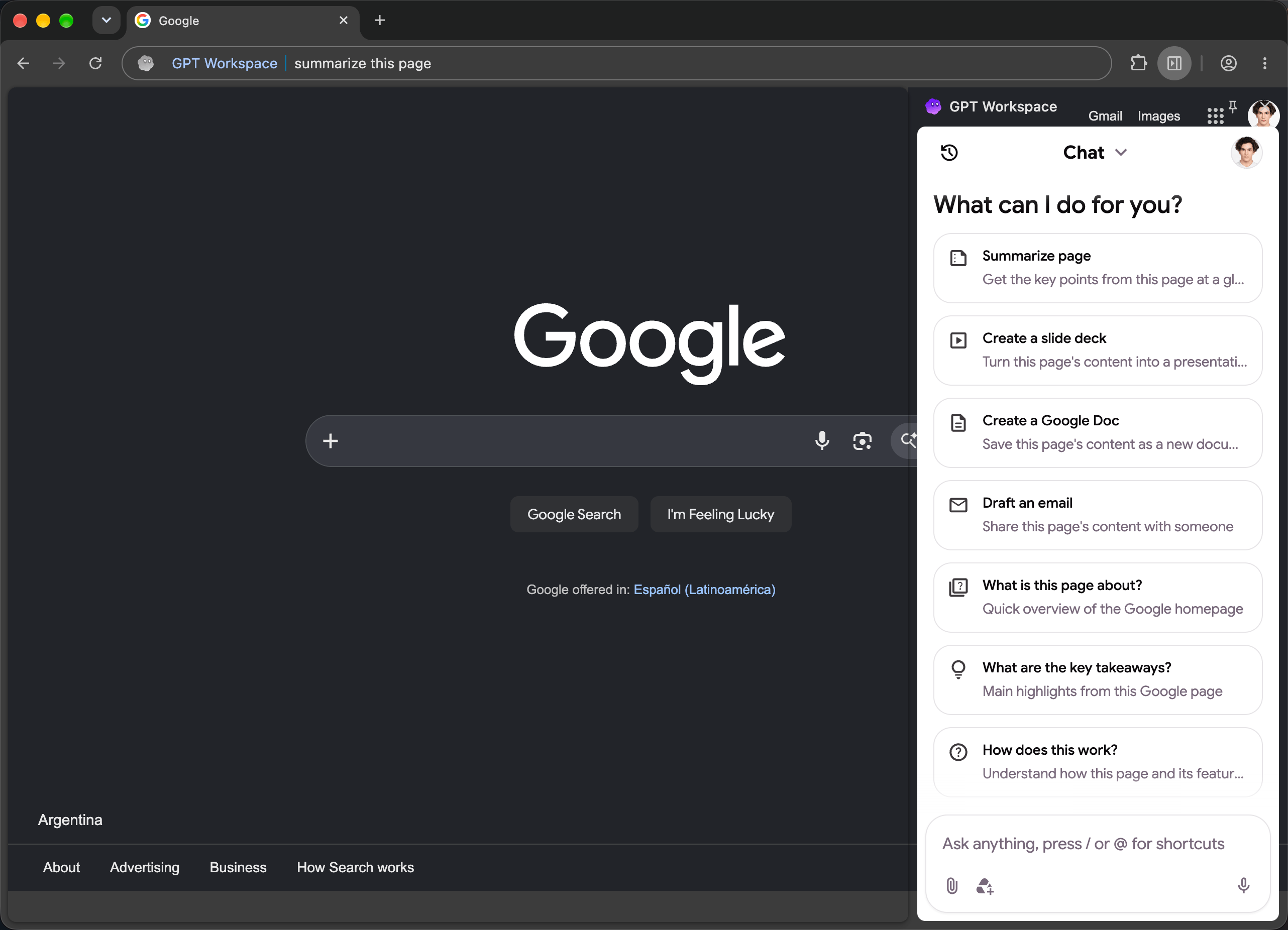The gpt keyword suggestion in the address bar