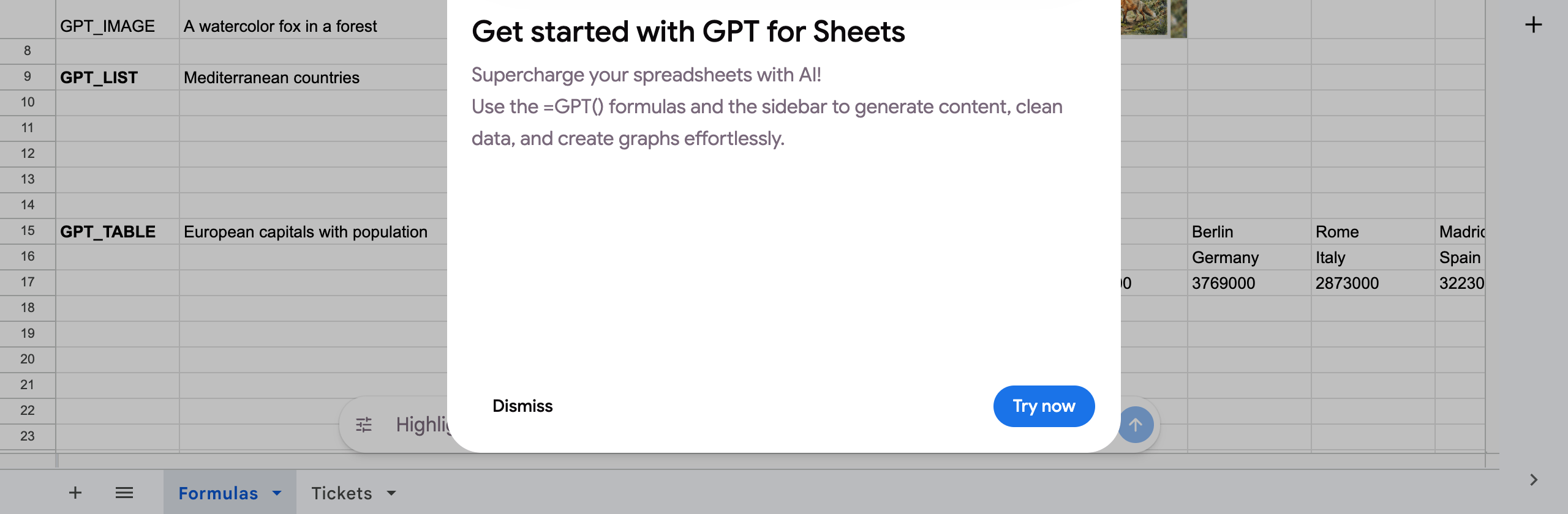 The AI bar above the sheet tabs in Google Sheets