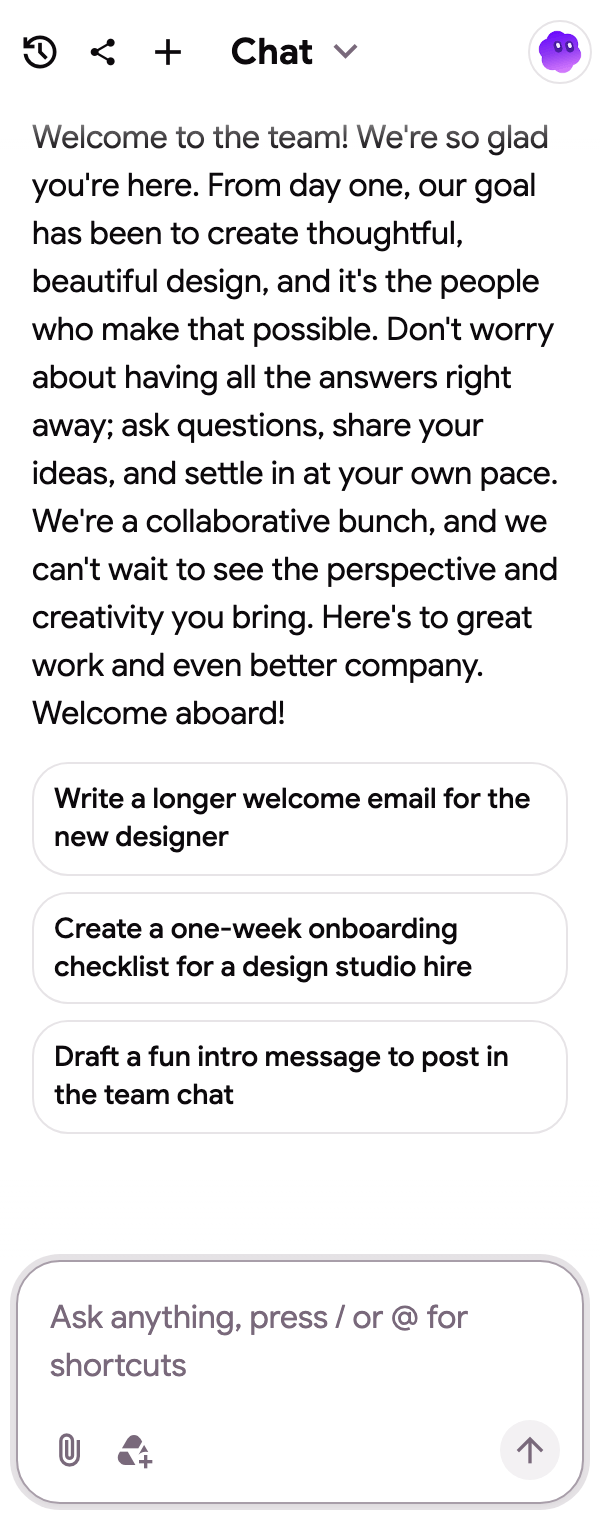 An answer in the sidebar chat